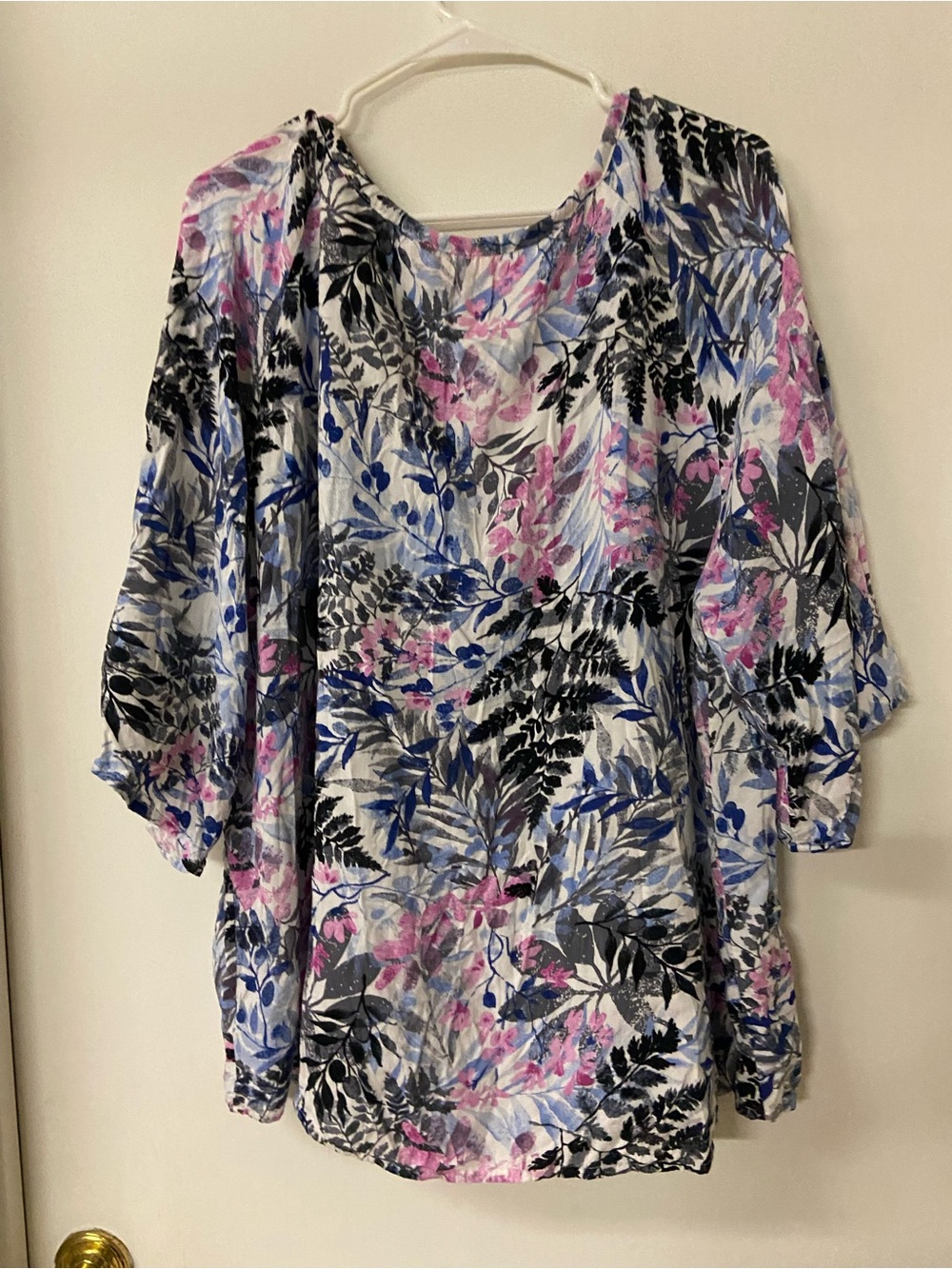 Woman Within Tunic Top Woman Plus Size 1X 22/24 Tropical Leaves Flutter Sleeves - Picture 4 of 8